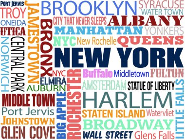 new york ile çeşitli kelimeler ile kolaj