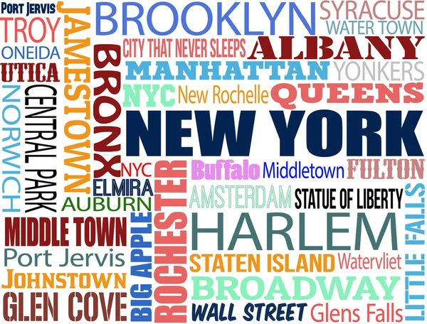 Kolaż z różnych słów z Nowego Jorku — Wektor stockowy