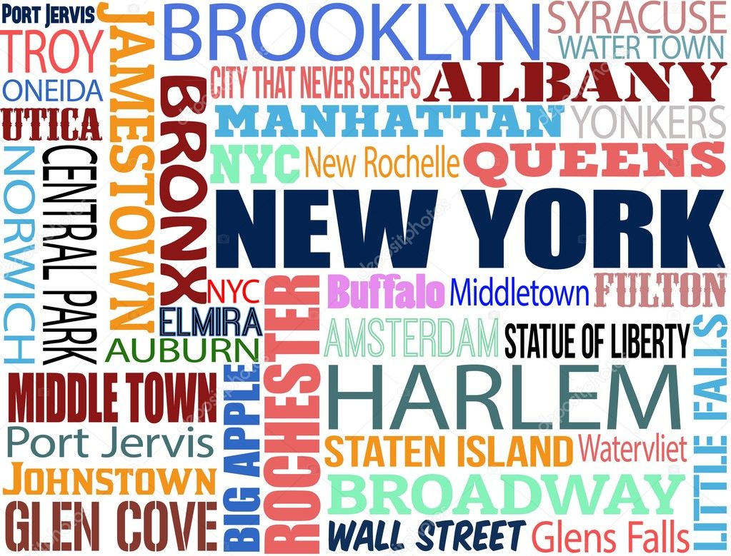 Collage with various words with New York