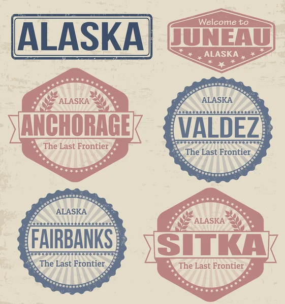 Alaska ciudades sellos — Archivo Imágenes Vectoriales