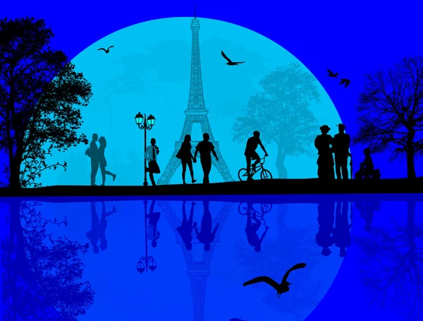 Paysage urbain de Paris et silhouette des personnes — Image vectorielle