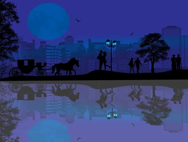 Transport et amoureux la nuit — Image vectorielle