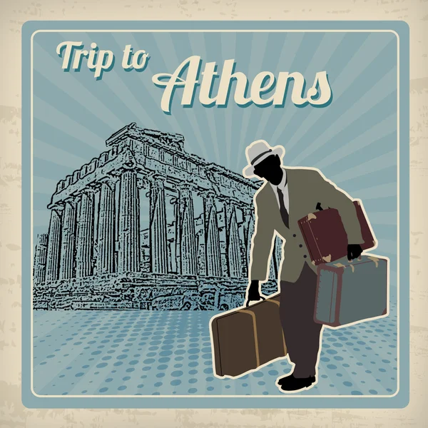 Afiche retro de viaje a Atenas — Vector de stock