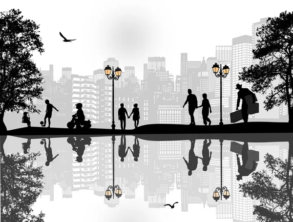 Beau paysage et silhouette des gens — Image vectorielle