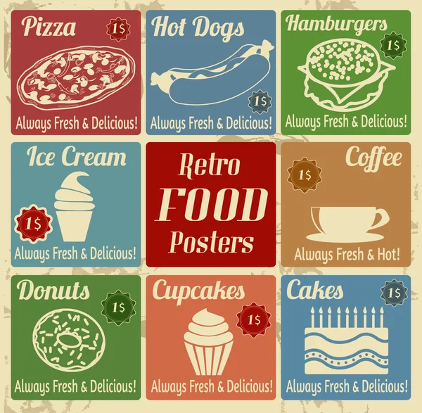 Conjunto de carteles de comida vintage — Vector de stock