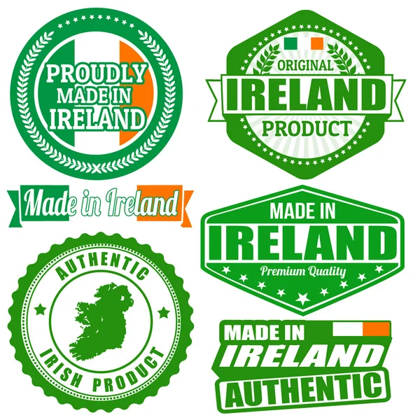Gemaakt in Ierland stempel en labels — Stockvector