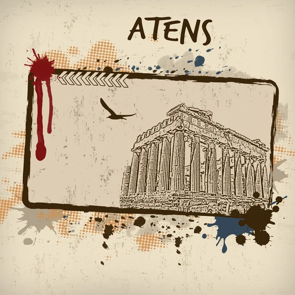 Parthenon aus Athener Retro-Poster — Stockvektor