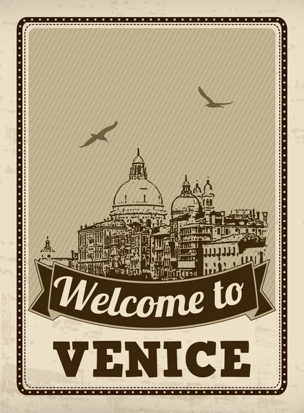 ヴェネツィア レトロ ポスターへようこそ — ストックベクタ