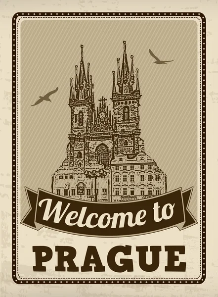 Welcome to Prague retro poster — Stock Vector