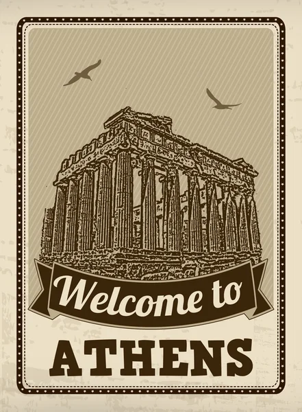 Bienvenue à Athènes affiche rétro — Image vectorielle