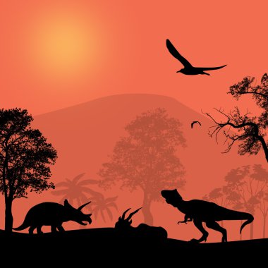 dinozorlar siluetleri güzel manzara