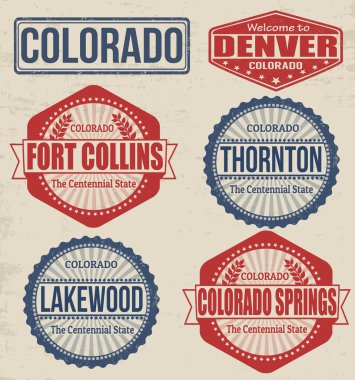 Set of Colorado cities stamps clipart