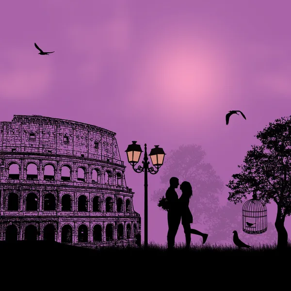 Couple silhouette Colosseum in Rome — Stock Vector
