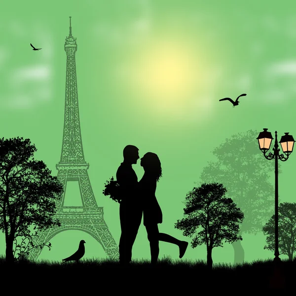 Lovers in Paris — Stock Vector