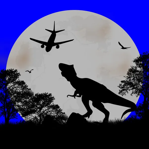 恐龙的轮廓和飞机 — 图库矢量图片