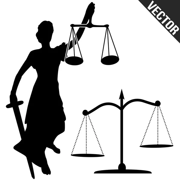 Patung keadilan dan skala - Stok Vektor