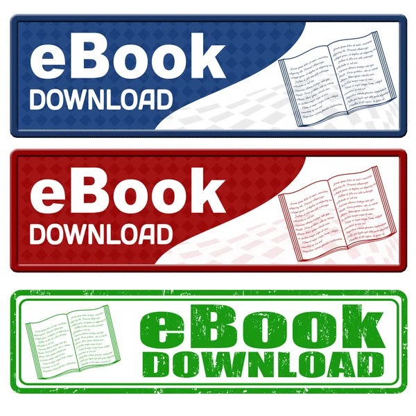 Iconos de descarga de libros electrónicos y sello grunge — Vector de stock