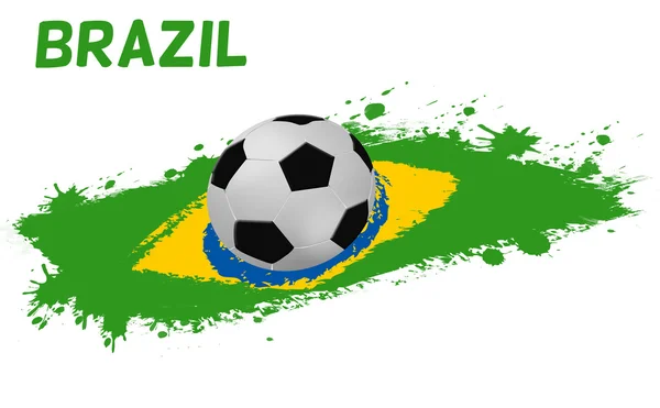 Voetbal op een grunge vlag van Brazilië — Stockvector