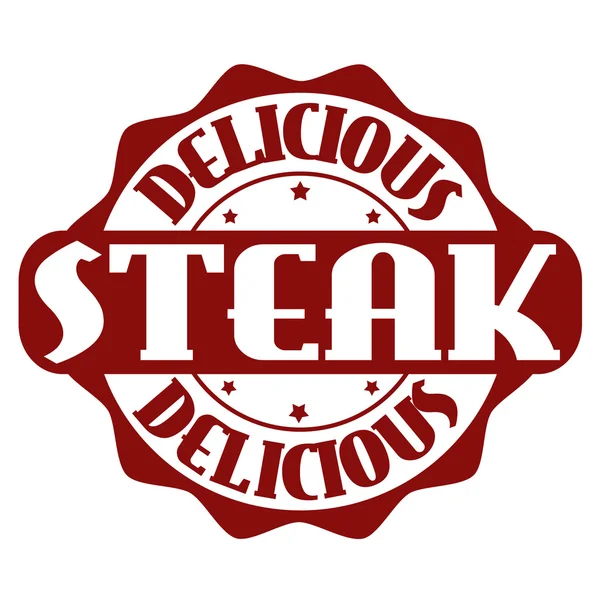 Steak lezat cap atau label - Stok Vektor