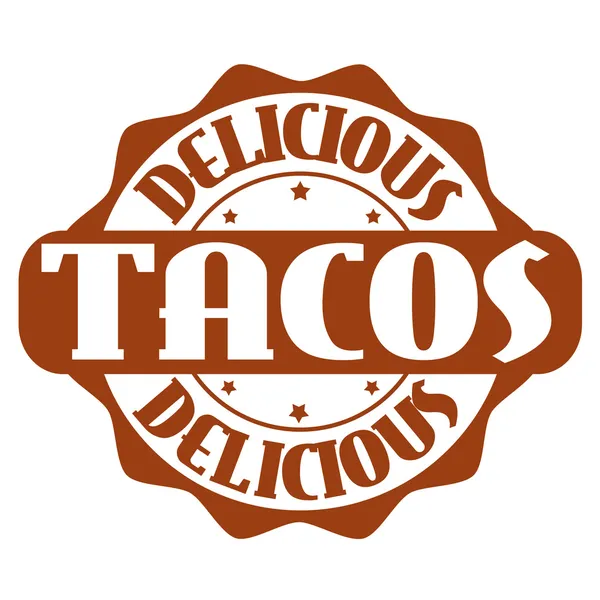 Leckere Tacos Stempel oder Etikett — Stockvektor