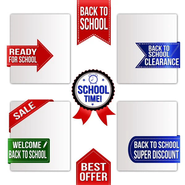 Collection of various back to school promo ribbons — Stock Vector