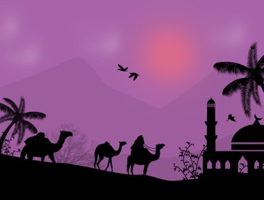 Arap peyzaj Bedevi deve karavan 
