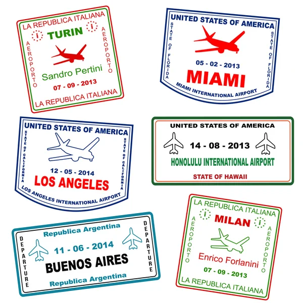 Passeport voyage timbres grunge — Image vectorielle