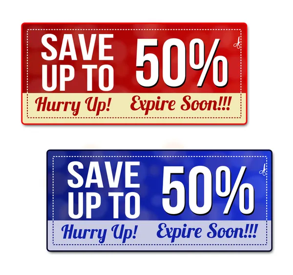 Save up to 50 percent coupon, voucher, tag — Stock Vector