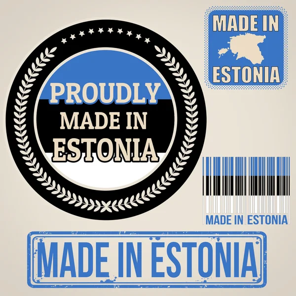 Made in Estonia set of stamps and labels — Stock Vector