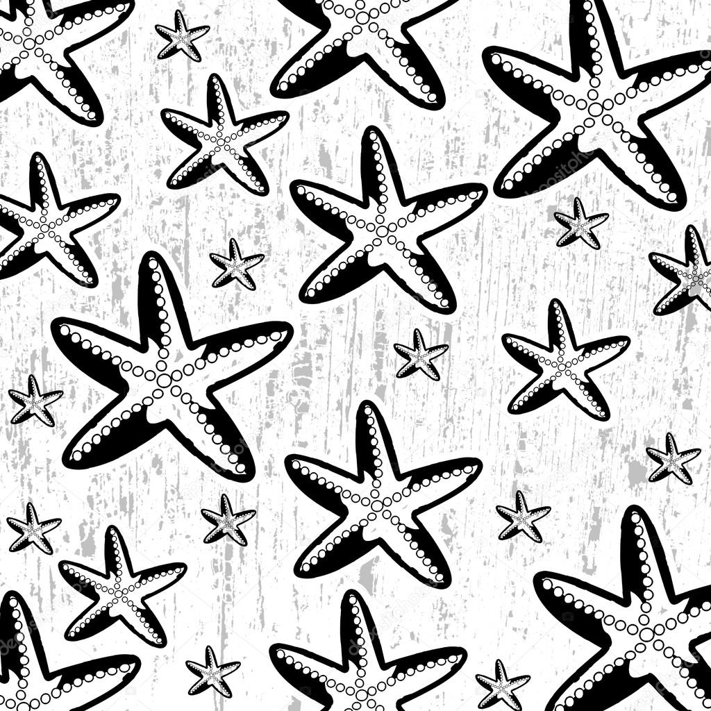 Pattern with star fish on black and white