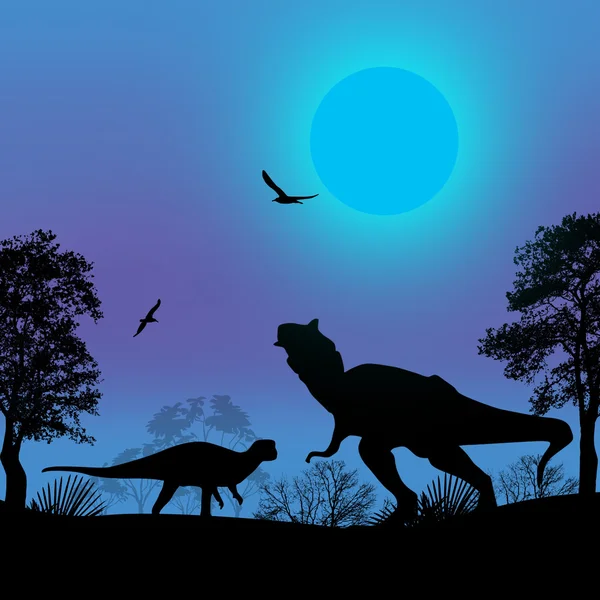 Dinosaurussen silhouetten in prachtige landschap — Stockvector