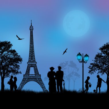 Paris cityscape ve insan silueti