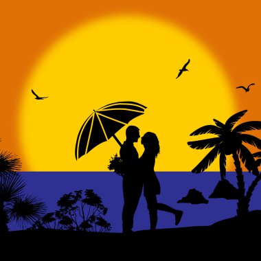 Sahilde günbatımı üzerinde Romantik Çift