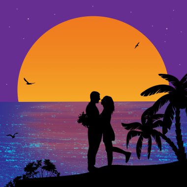 günbatımı üzerinde çift silhouettes