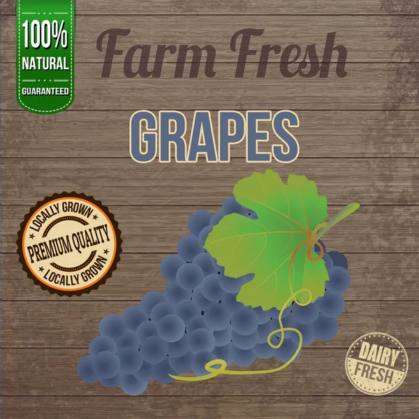 Vintage farm fresh grapes poster — Stock Vector