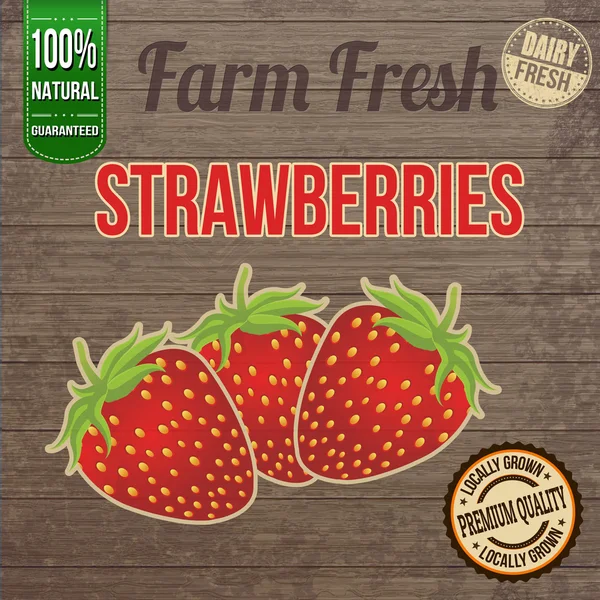 Vintage farm fresh strawberries poster — Stock Vector
