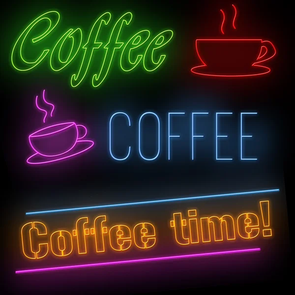 Ensemble de signes au néon café — Image vectorielle