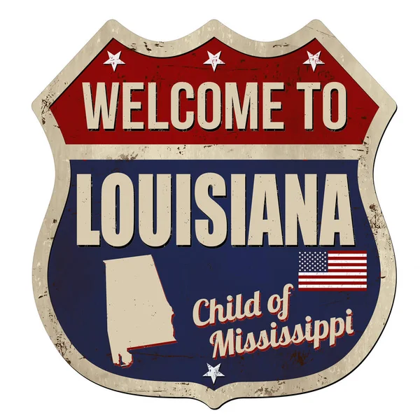 Benvenuti Louisiana Vintage Segno Metallo Arrugginito Uno Sfondo Bianco Illustrazione — Vettoriale Stock