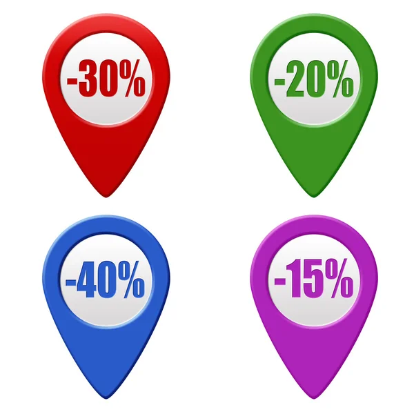 Vente escomptes ensemble de pointeurs colorés — Image vectorielle