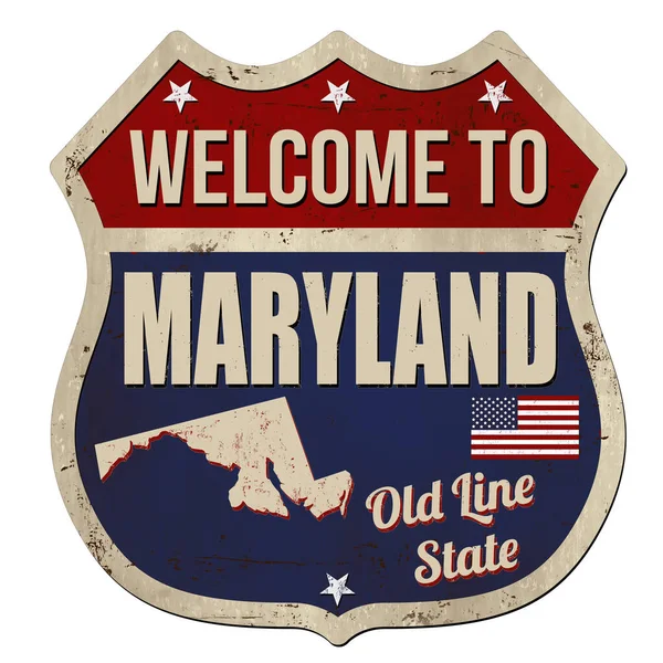 Bem Vindo Sinal Metal Enferrujado Vintage Maryland Fundo Branco Ilustração — Vetor de Stock