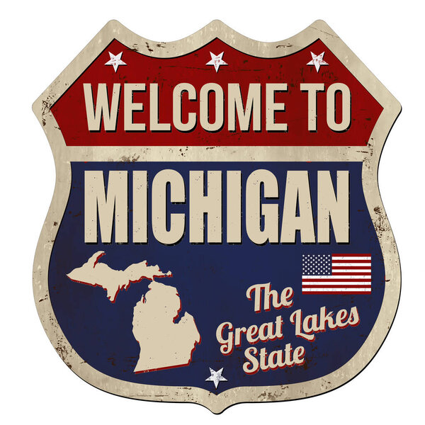 Welcome to Michigan vintage rusty metal sign on a white background, vector illustration	