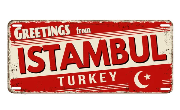 Saudações Istambul Placa Metal Enferrujado Vintage Fundo Branco Ilustração Vetorial —  Vetores de Stock