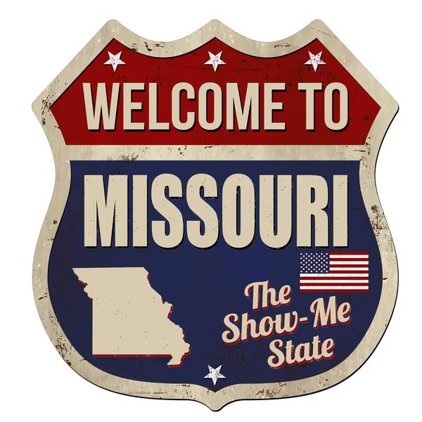 Witamy Missouri Vintage Zardzewiały Znak Metalu Białym Tle Wektor Ilustracji — Wektor stockowy