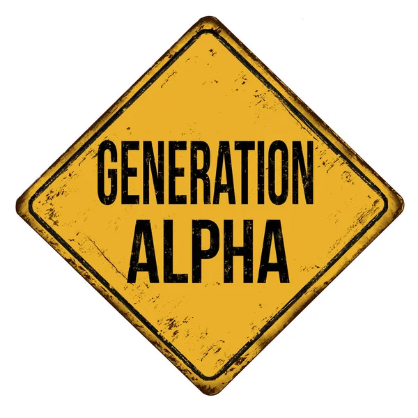 Generation Alpha Vintage Rusty Metal Sign White Background Vector Illustration — Stock Vector