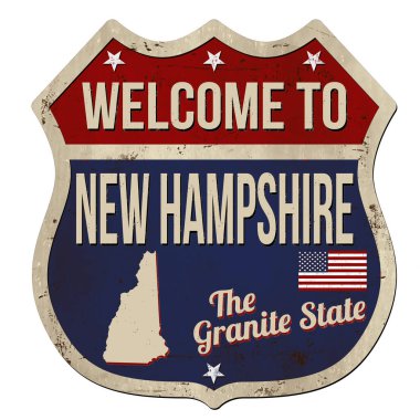 Beyaz arkaplandaki New Hampshire klasik paslı metal tabelasına hoş geldiniz.