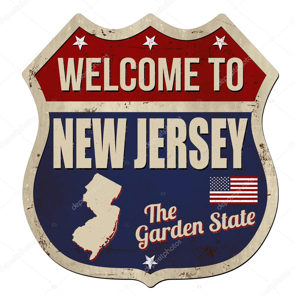 Welcome to New Jersey vintage rusty metal sign on a white background, vector illustration