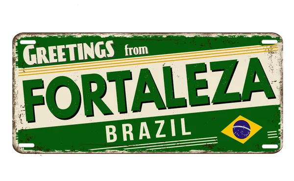 Saudações Fortaleza Placa Metal Enferrujado Vintage Fundo Branco Ilustração Vetorial — Vetor de Stock