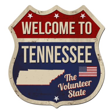 Beyaz arka plandaki Tennessee klasik paslı metal tabelasına hoş geldiniz.