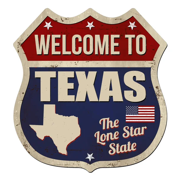 Bienvenue Texas Vintage Rouillé Panneau Métallique Sur Fond Blanc Illustration — Image vectorielle