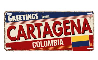 Greetings from Cartagena vintage rusty metal plate on a white background, vector illustration	